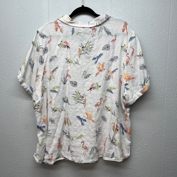 CJ Banks Bird Print Gauzy Button Shirt Womens 3X Novelty Beach Coastal Nautical - Picture 6 of 11